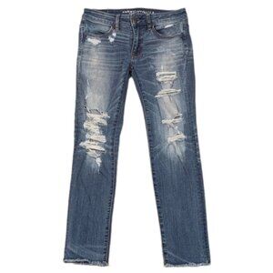 AEO Distressed Jegging Crop Denim Cafe Jeans Destroyed Ripped Super Stretch